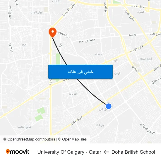 Doha British School to University Of Calgary - Qatar map