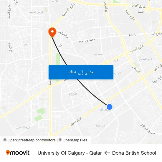 Doha British School to University Of Calgary - Qatar map
