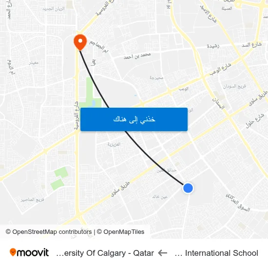 Elite International School to University Of Calgary - Qatar map