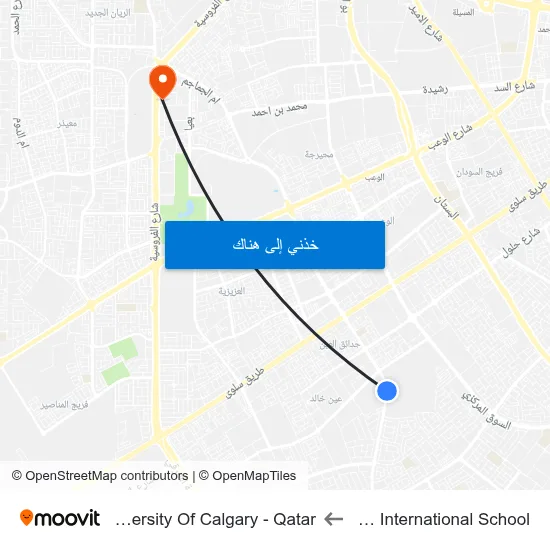 Elite International School to University Of Calgary - Qatar map