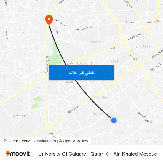 Ain Khaled Mosque to University Of Calgary - Qatar map