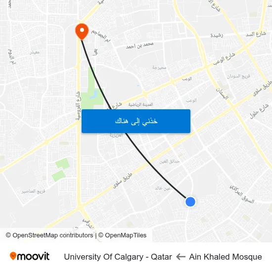 Ain Khaled Mosque to University Of Calgary - Qatar map