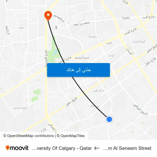 Umm Al Seneem Street to University Of Calgary - Qatar map