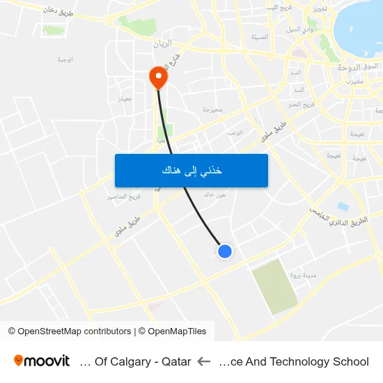 Qatar Science And Technology School to University Of Calgary - Qatar map