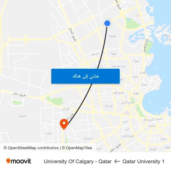 Qatar University 1 to University Of Calgary - Qatar map