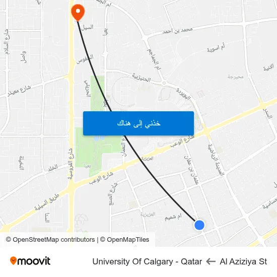 Al Aziziya St to University Of Calgary - Qatar map