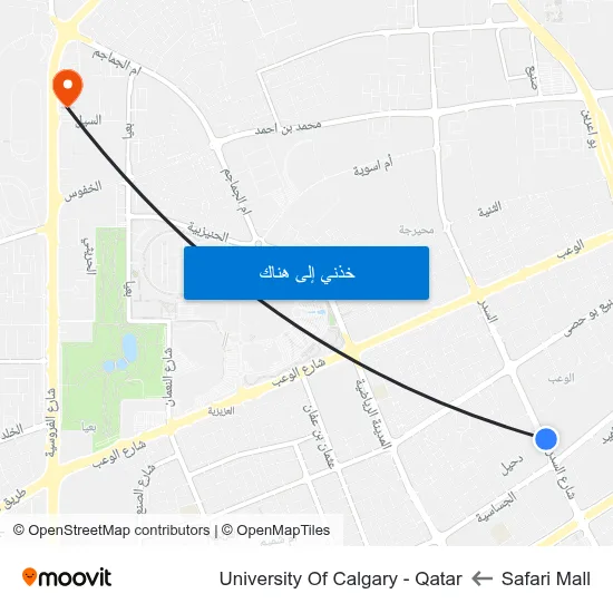 Safari Mall to University Of Calgary - Qatar map