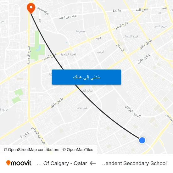 Doha Independent Secondary School to University Of Calgary - Qatar map
