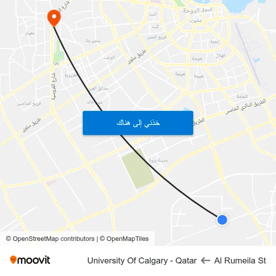 Al Rumeila St to University Of Calgary - Qatar map