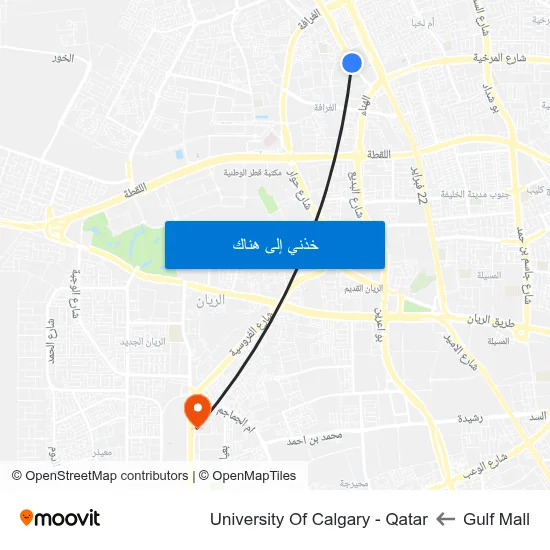 Gulf Mall to University Of Calgary - Qatar map