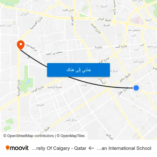 German International School to University Of Calgary - Qatar map