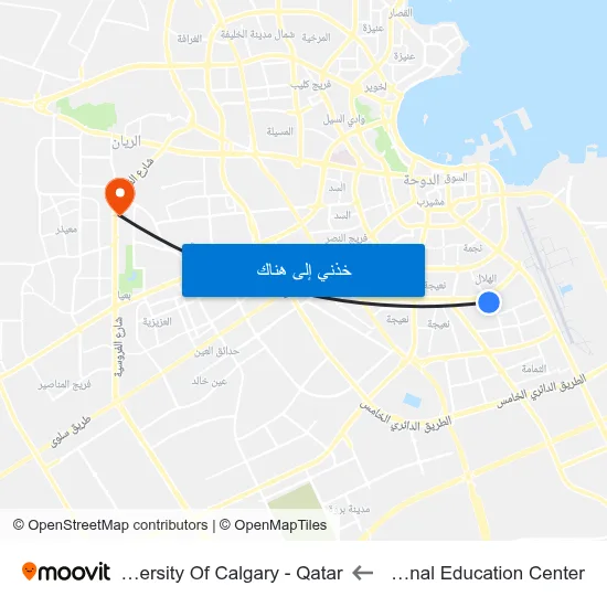 National Education Center to University Of Calgary - Qatar map