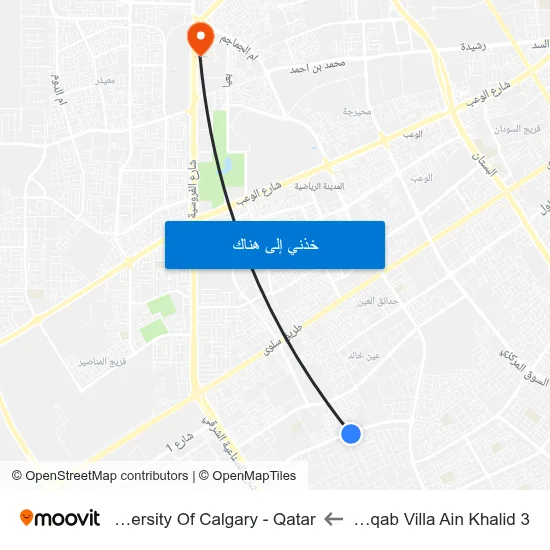 Merqab Villa Ain Khalid 3 to University Of Calgary - Qatar map