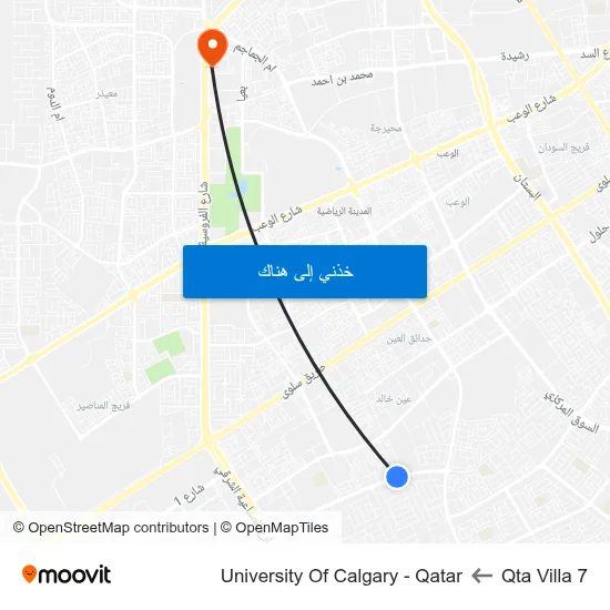 Qta Villa 7 to University Of Calgary - Qatar map