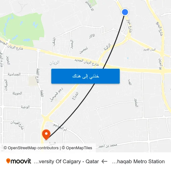 Al Shaqab Metro Station to University Of Calgary - Qatar map