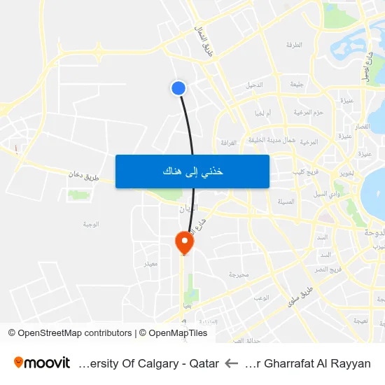 After Gharrafat Al Rayyan to University Of Calgary - Qatar map