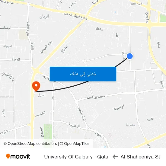 Al Shaheeniya St to University Of Calgary - Qatar map