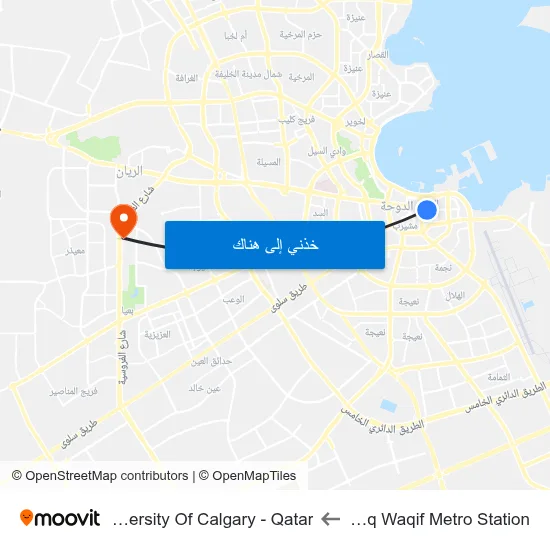 Souq Waqif Metro Station to University Of Calgary - Qatar map