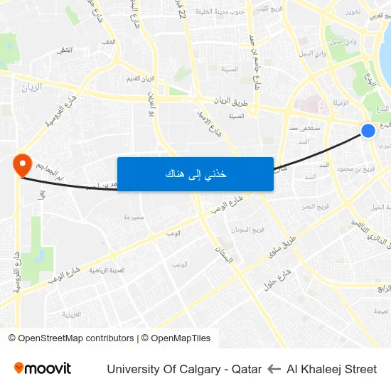 Al Khaleej Street to University Of Calgary - Qatar map