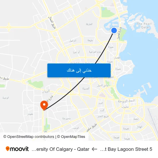 West Bay Lagoon Street 5 to University Of Calgary - Qatar map