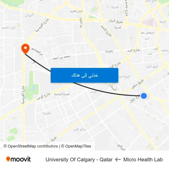 Micro Health Lab to University Of Calgary - Qatar map