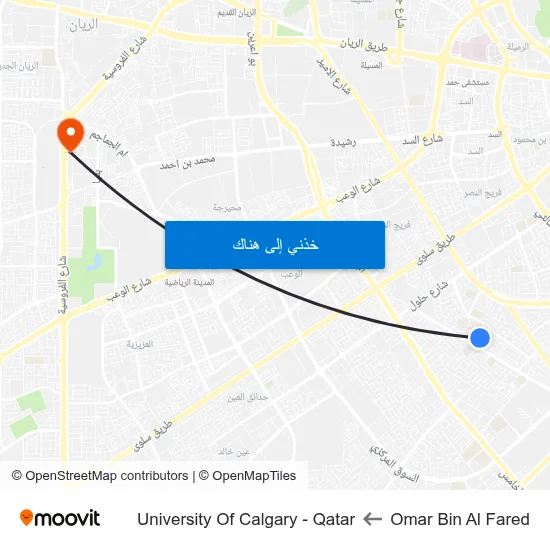 Omar Bin Al Fared to University Of Calgary - Qatar map
