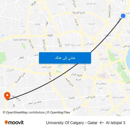 Al Istiqlal 3 to University Of Calgary - Qatar map