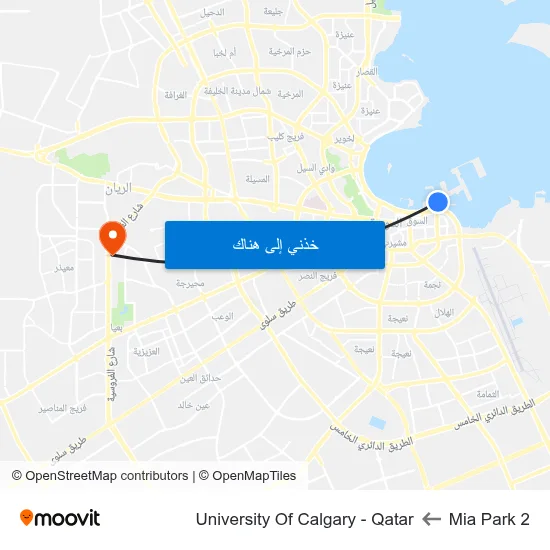 Mia Park 2 to University Of Calgary - Qatar map