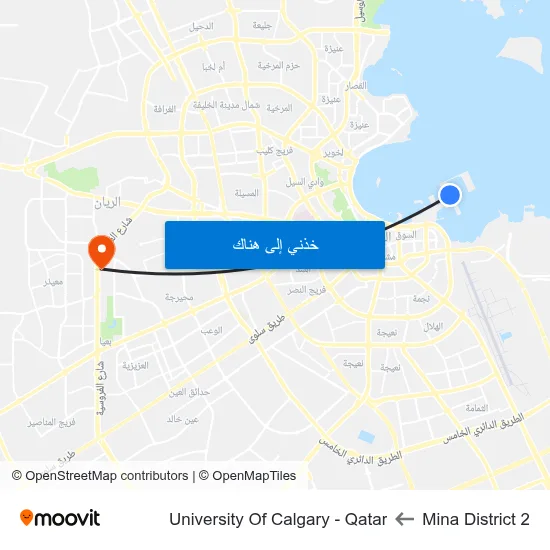 Mina District 2 to University Of Calgary - Qatar map