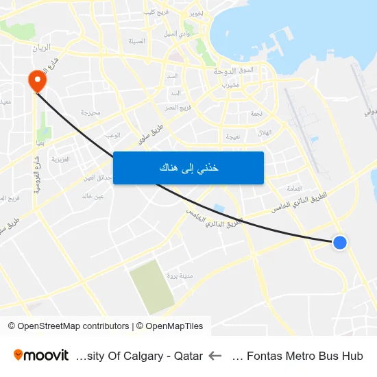 Ras Bu Fontas Metro Bus Hub to University Of Calgary - Qatar map