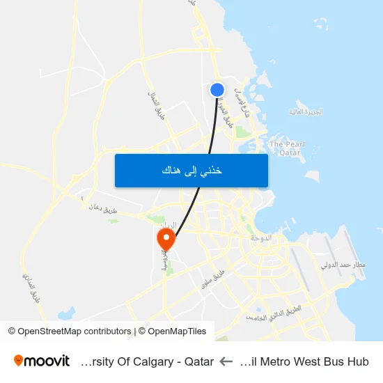Lusail Metro West Bus Hub to University Of Calgary - Qatar map