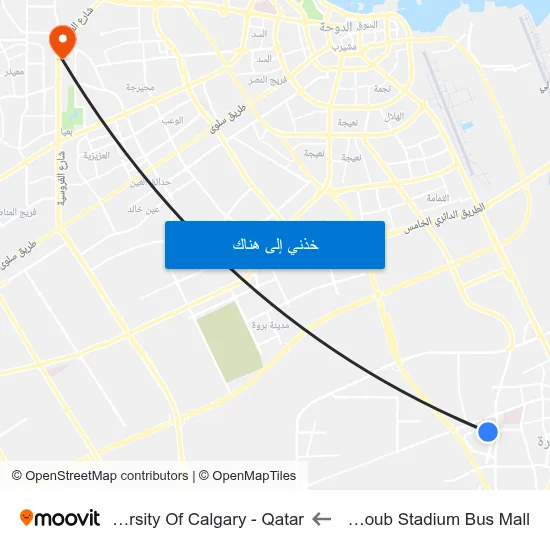 Al Janoub Stadium Bus Mall to University Of Calgary - Qatar map