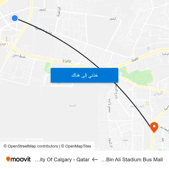 Ahmad Bin Ali Stadium Bus Mall to University Of Calgary - Qatar map