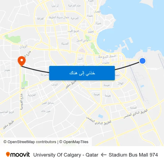 974 Stadium Bus Mall to University Of Calgary - Qatar map