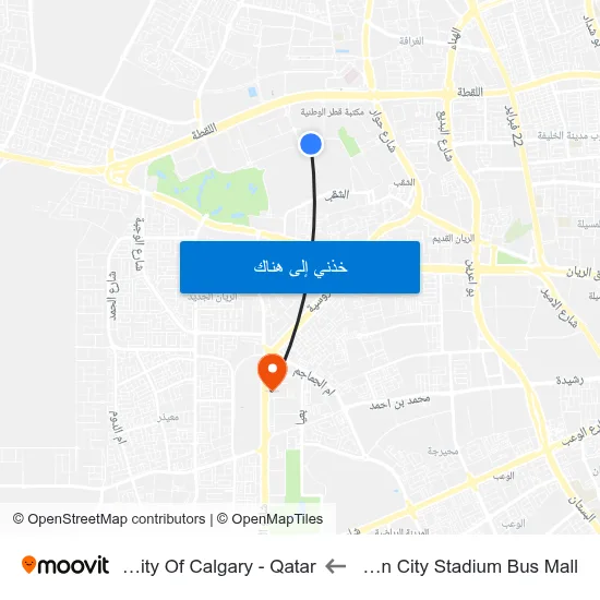 Education City Stadium Bus Mall to University Of Calgary - Qatar map