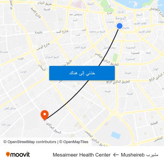 مشيرب Musheireb to Mesaimeer Health Center map