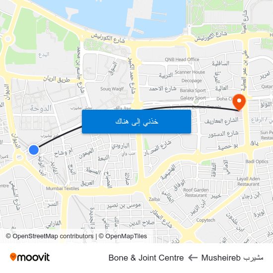 مشيرب Musheireb to Bone & Joint Centre map