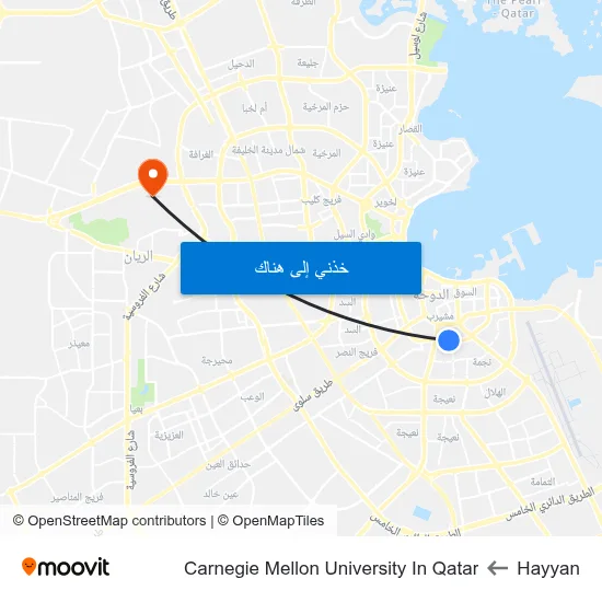 Hayyan to Carnegie Mellon University In Qatar map