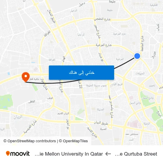 Before Qurtuba Street to Carnegie Mellon University In Qatar map