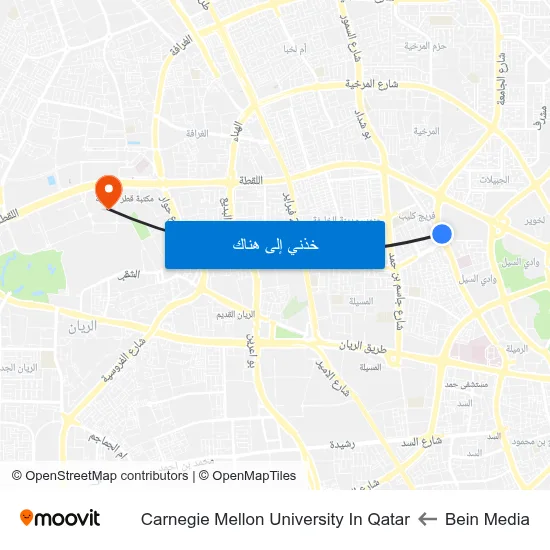 Bein Media to Carnegie Mellon University In Qatar map
