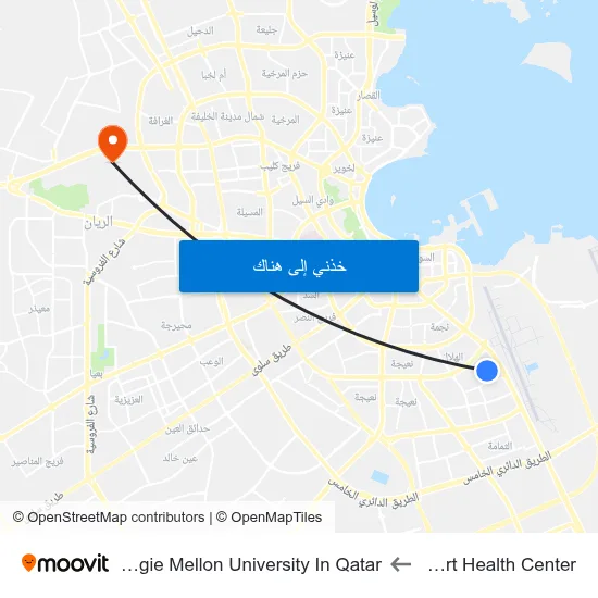 Airport Health Center to Carnegie Mellon University In Qatar map
