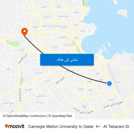 Al Tabarani St. to Carnegie Mellon University In Qatar map