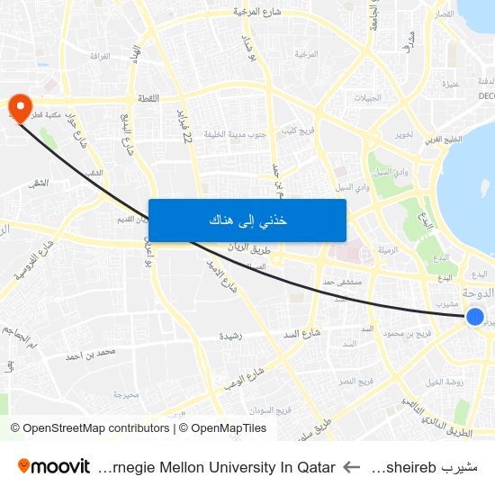 مشيرب Musheireb to Carnegie Mellon University In Qatar map