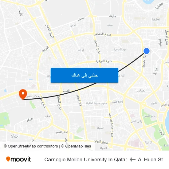 Al Huda St to Carnegie Mellon University In Qatar map