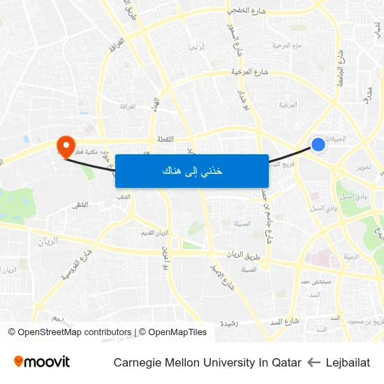 Lejbailat to Carnegie Mellon University In Qatar map