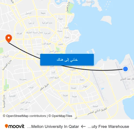 Qatar Duty Free Warehouse to Carnegie Mellon University In Qatar map