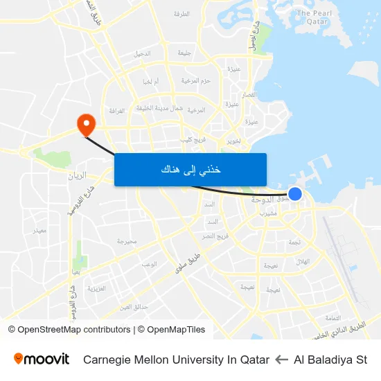 Al Baladiya St to Carnegie Mellon University In Qatar map