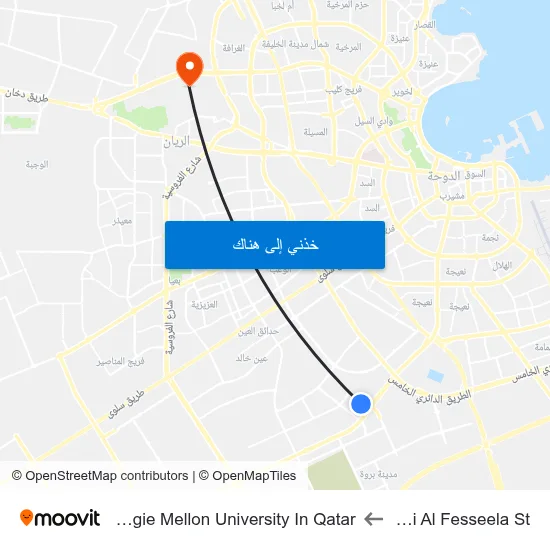 Wadi Al Fesseela St to Carnegie Mellon University In Qatar map