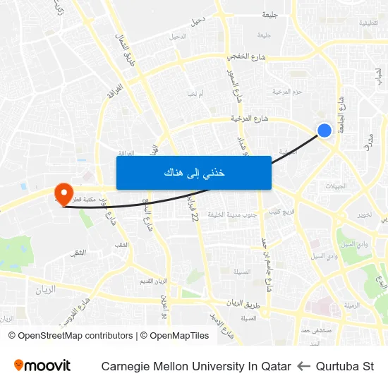 Qurtuba St to Carnegie Mellon University In Qatar map