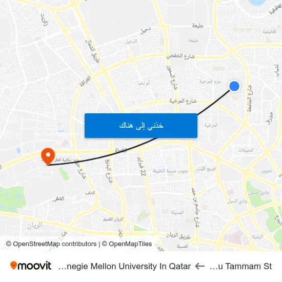 Abu Tammam St to Carnegie Mellon University In Qatar map